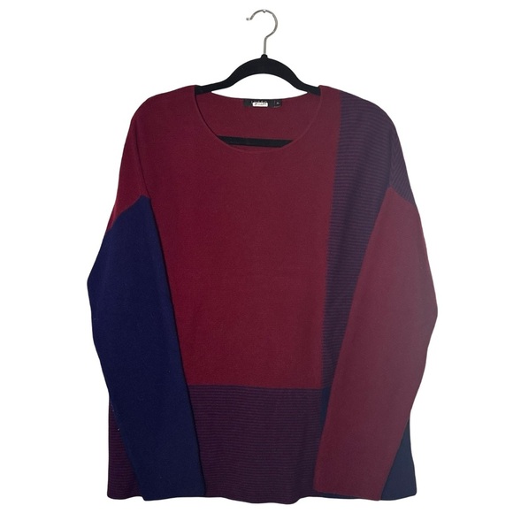 Lusso Cashmere Color Block Striped Burgundy Sweater - Picture 1 of 6
